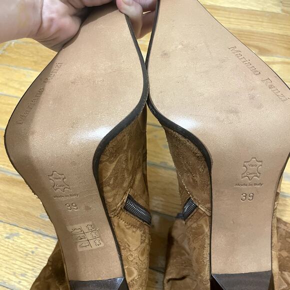 Mariano Renzi Womens High Boots 39/8 US Brown Suede Stiletto Cut-out Pointed. - Picture 4 of 7